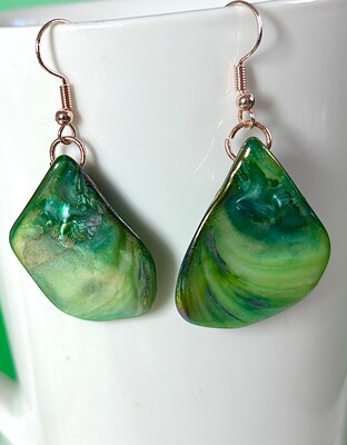 Large Mother of Pearl shell earrings - choice of rainbow multicolor, off-white, amber, blue, or green - image5